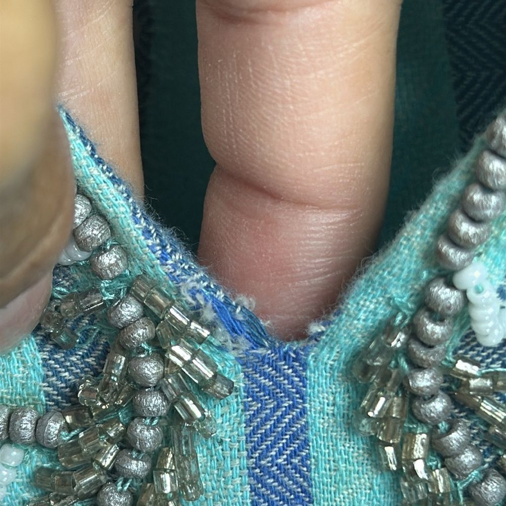 (H1) Soft Surroundings Turquoise Striped Embroidered Tunic, Sz M - Picture 11 of 15